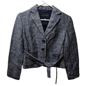 VINTAGE Banana Republic Y2K 2006 Blue Linen Blend Tweed Blazer jacket w/ Belt XS